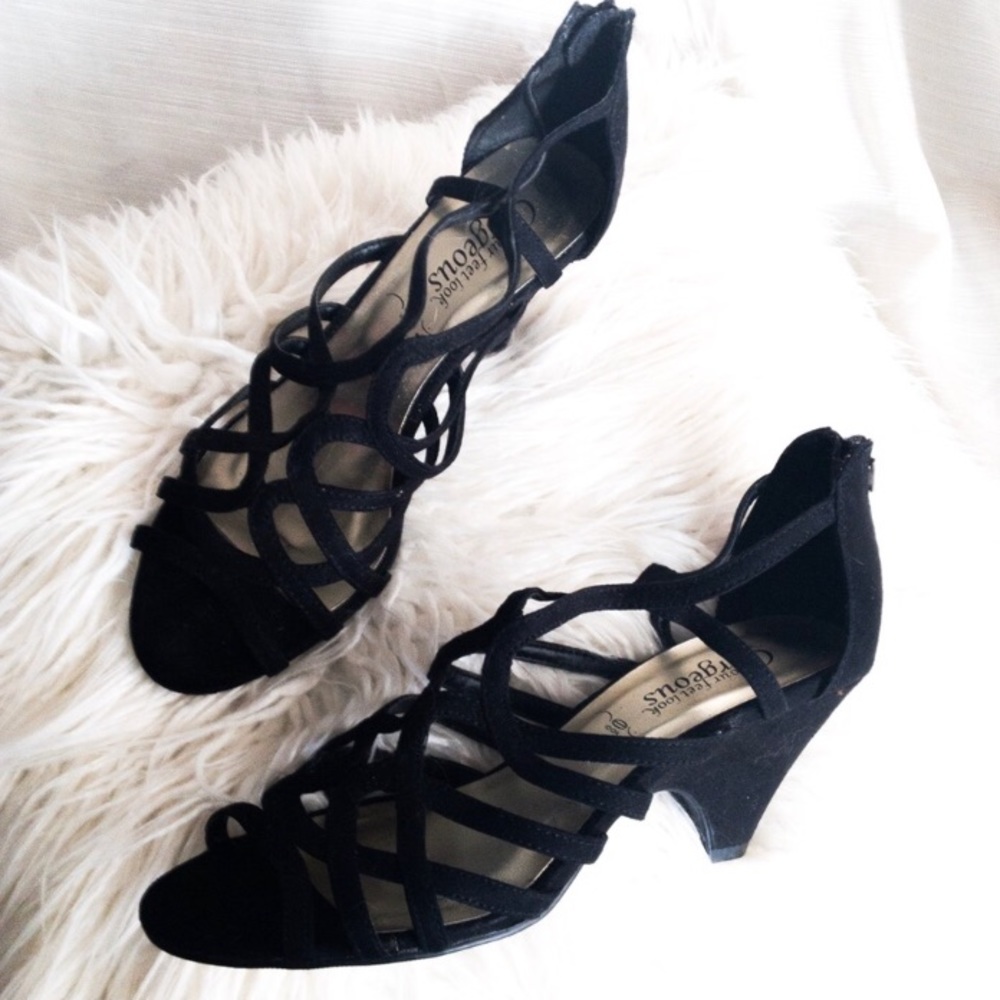 Gothic Black Harness Cage Heels Sandals New - Picture 5 of 8
